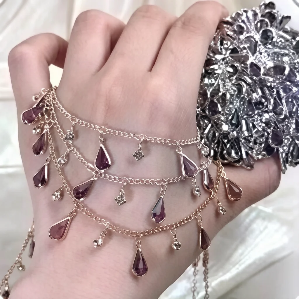 

0.5/1/2Meter Purple Droplet Pendant Rhinestone Charm Tassel Chains for DIY Handmade Chain Bracelet Necklace Jewelry Accessories