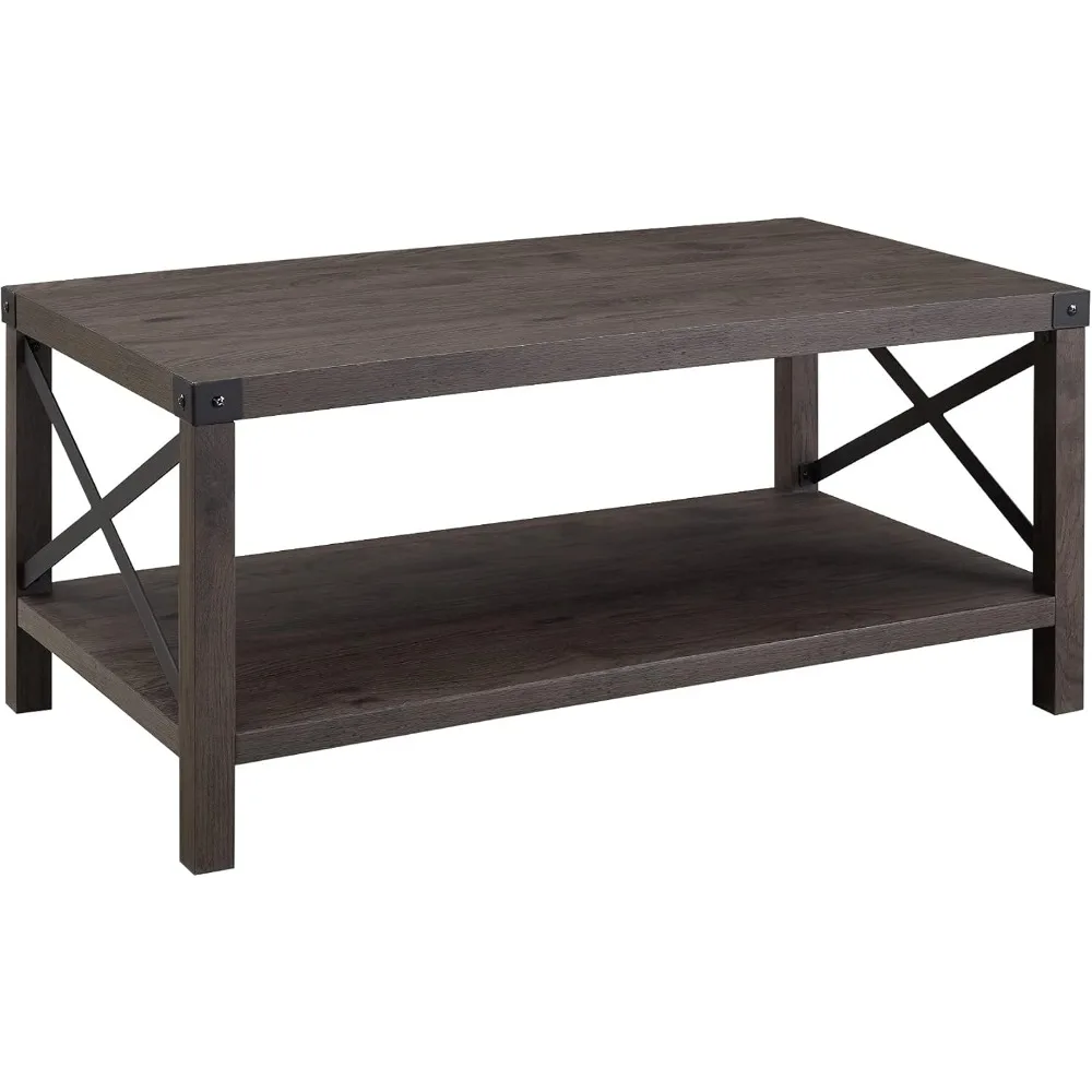 Sedalia Modern Farmhouse Metal-X Coffee Table, 1 Pack, Sable Grey