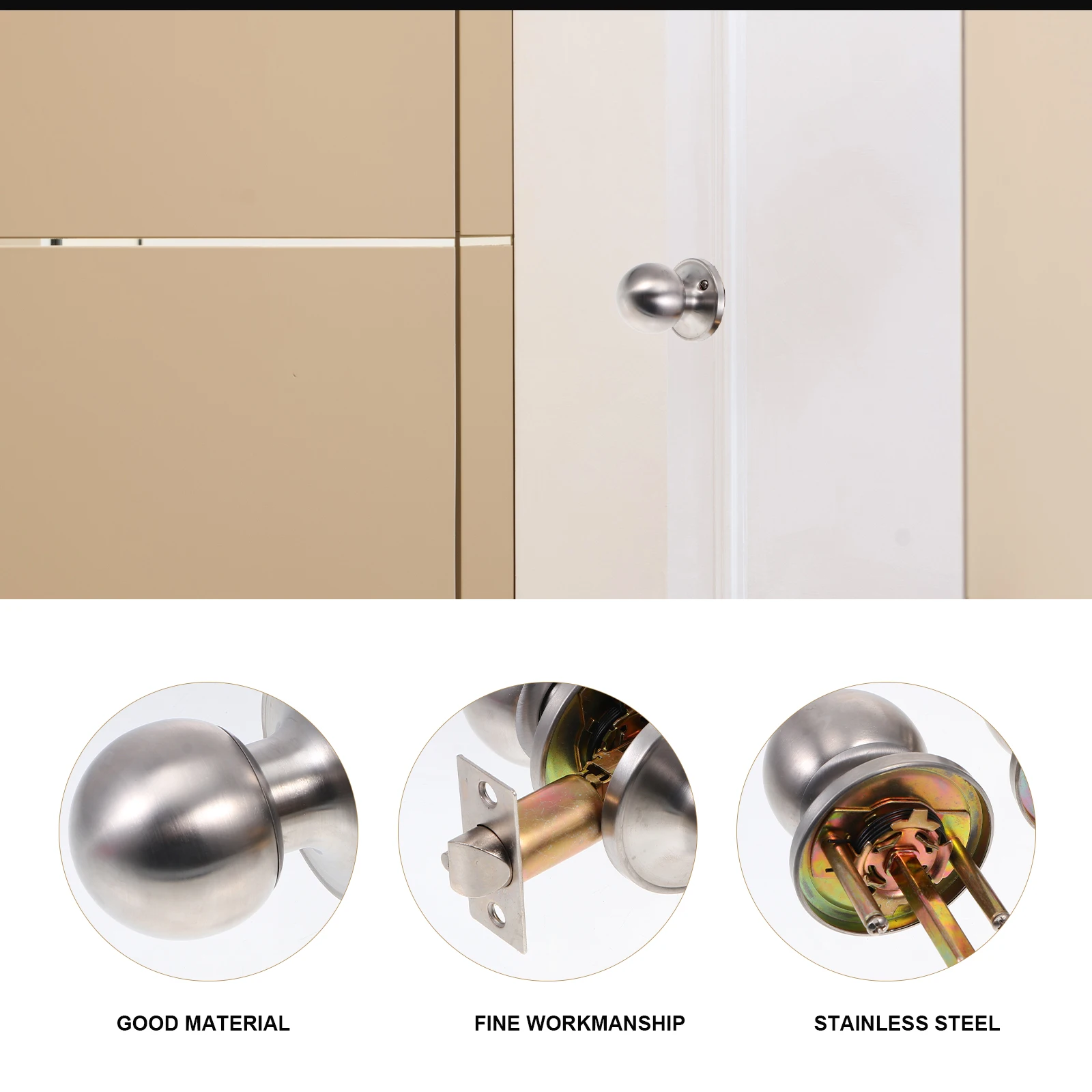 

Door Lock Locks Stainless Steel Knob for Bedrooms Bidirectional Key Indoor Entrance