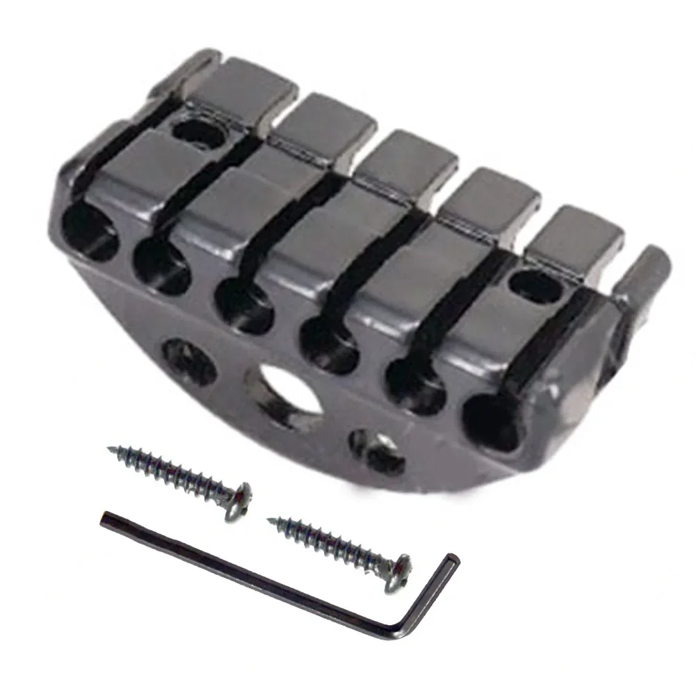 Black Color Zinc Alloy Fixed Bridge Saddle Headless Electric Guitar Bridge Tailpiece with 6 String Lock Nut and Screws