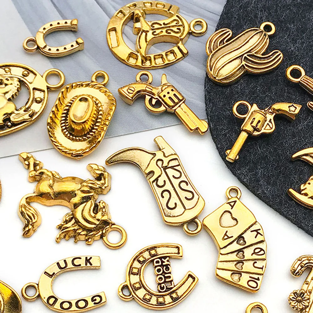 20pcs Western Cowboy Cowgirl Charms Antique Silver Gold Boot Hat Pendant for Necklace Earrings Bracelet Jewelry Making Craft DIY