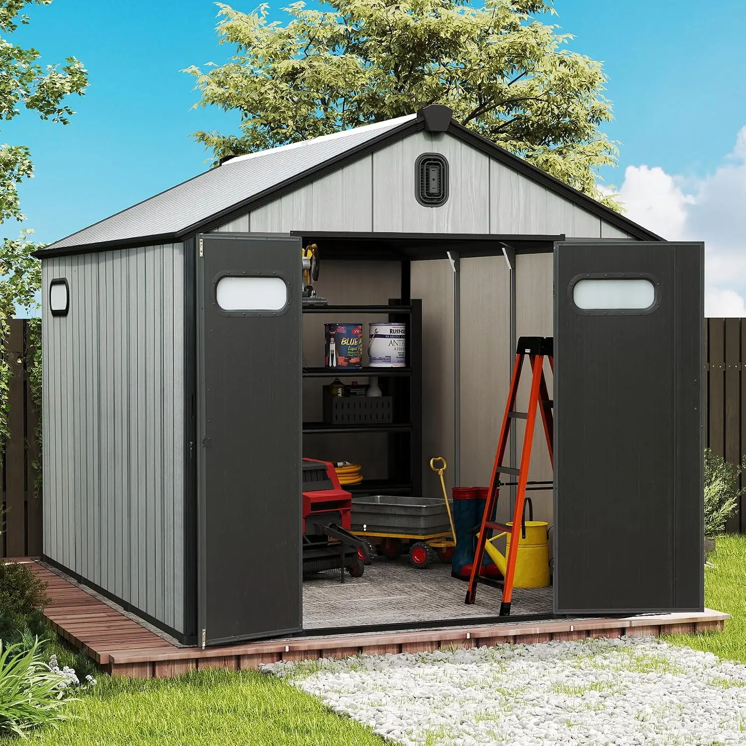 8'x12' Outdoor Resin Storage Shed Lockable Door Window Waterproof Plastic Tool Shed Patio Furniture Lawn Mower, Customized