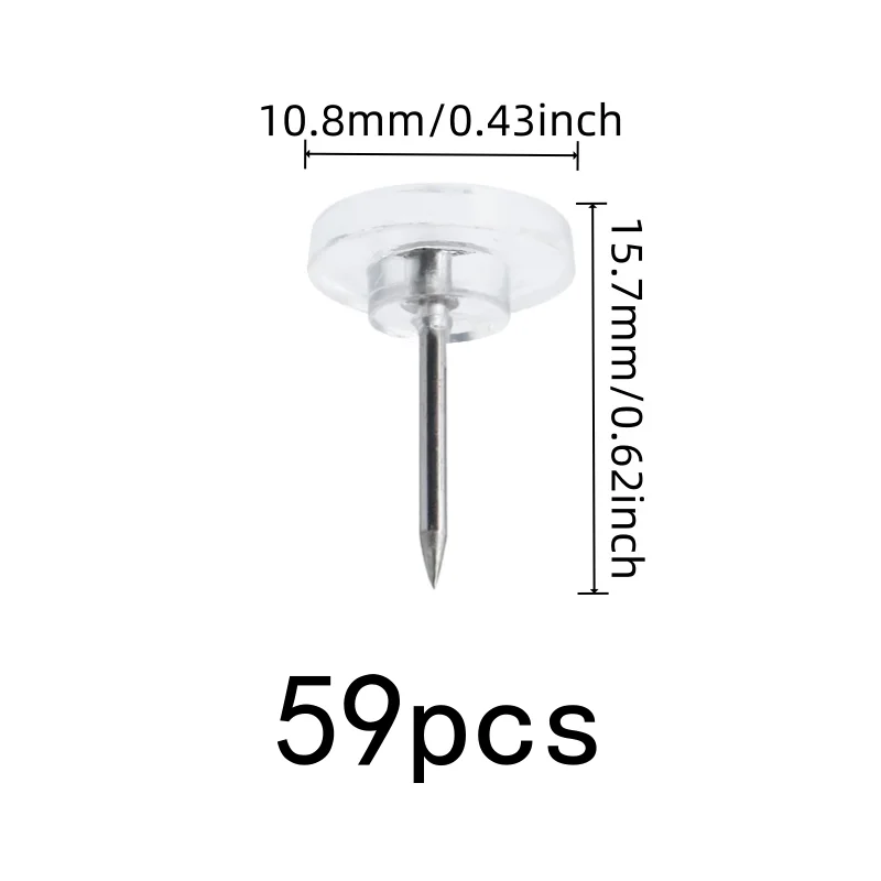 59 pcs Flat Top Map Pins Compact Discrete Design, designed for Home Calendar Fixing, Easy Push Sharp Pin