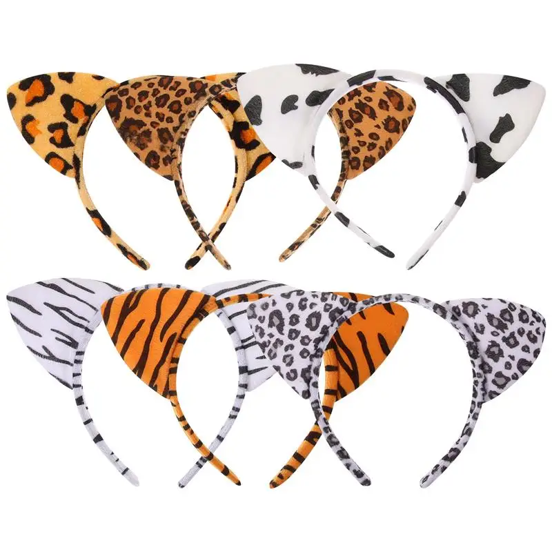 

6pcs Leopard Cat Ear Headbands Dog Ears Hair Hoops Party Hairband Halloween Party Cosplay Props Makeup Headband