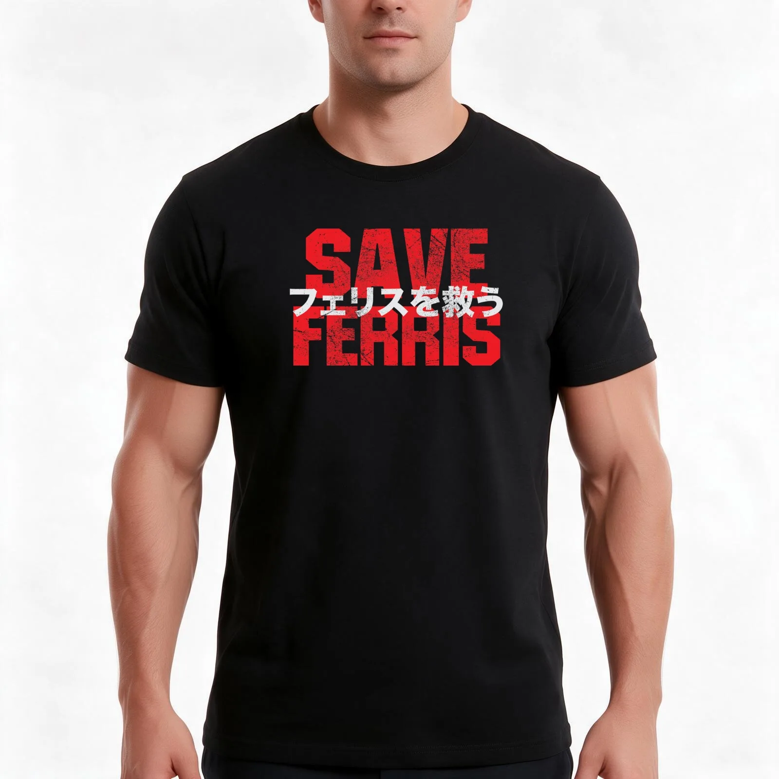 Save Ferris Japanese Font Style T-Shirt, Summer Casual Cotton Tee, Oversized Streetwear Tops, Vintage Graphic Print, 100% Cotton