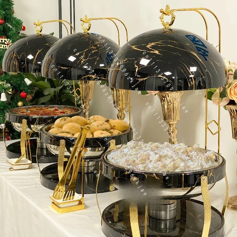 Hotel Wedding Black Golden Food Warmer Cheffing Dishes Chafer Metal Fancy Restaurant Party Chafing Dish Buffet Set for Catering