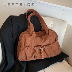 LEFTSIDE Soft Corduroy Handbags for Women 2024 Winter New Y2K Fashion Travel Shoulder Bag Shopper Shopping Bags Shoulder Bag