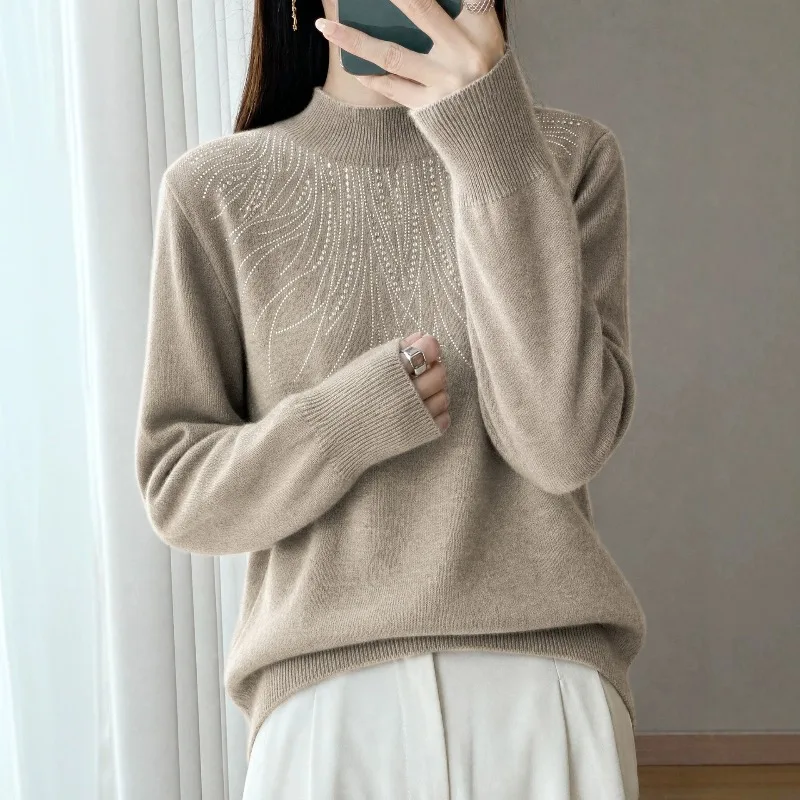 Women's Sparkle Rhinestone Pullover Sweater Shimmer Knit Top Mock Neck Long Sleeve Glitter Blouse Fall Fashion Trendy New