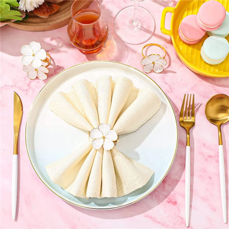 SYW-12Pcs Flower Napkin Ring,Floral Serviette Buckles Napkin Holder Dining Tables Setting Decor