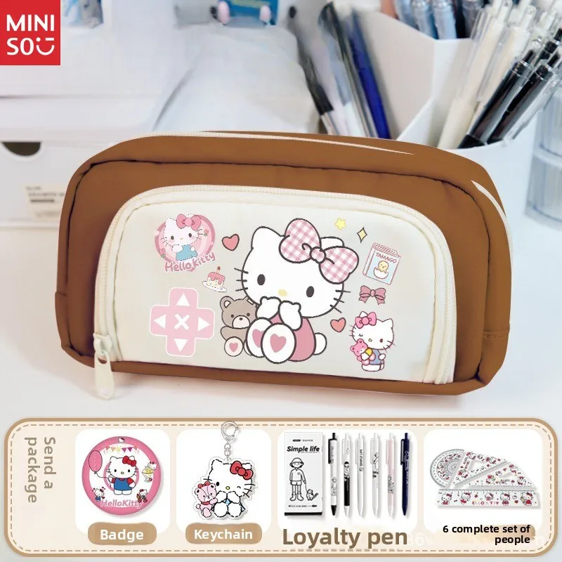Miniso Hello Kitty Double Layer Pencil Case, Cute Cartoon Pen Holder with Large Capacity for Girls
