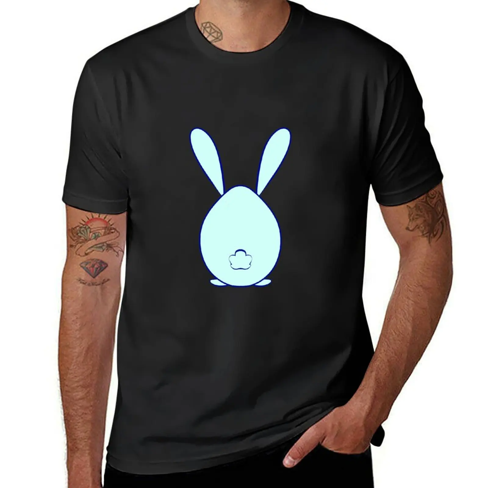 Egg disguised as a rabbit with tail and ears in blue T-Shirt korean fashion sports fans cute clothes summer tops mens clothes