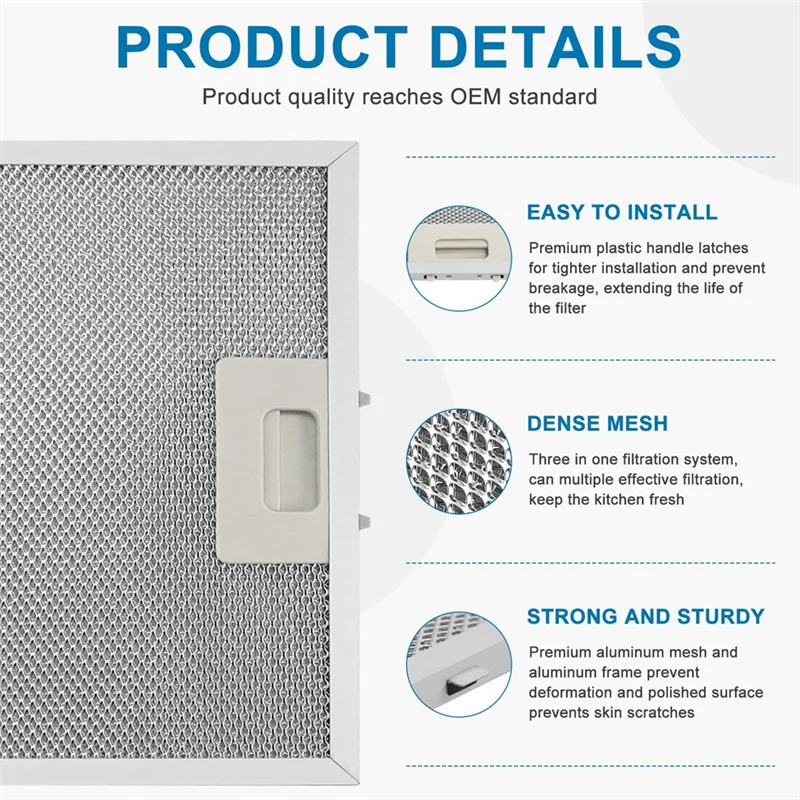Accessori per filtri per cappa da cucina adatti per filtro per grasso di scarico in rete di alluminio a 5 strati W10169961A