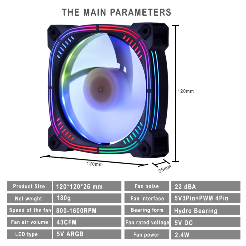 IWONGOU Argb مروحة 120 مللي متر صامتة عالية الأداء 2200RPM ضبط سرعة 6-1 عدة مروحة Rgb Ar12 برو 4PIN PWM 5V3PIN مروحة التبريد للكمبيوتر