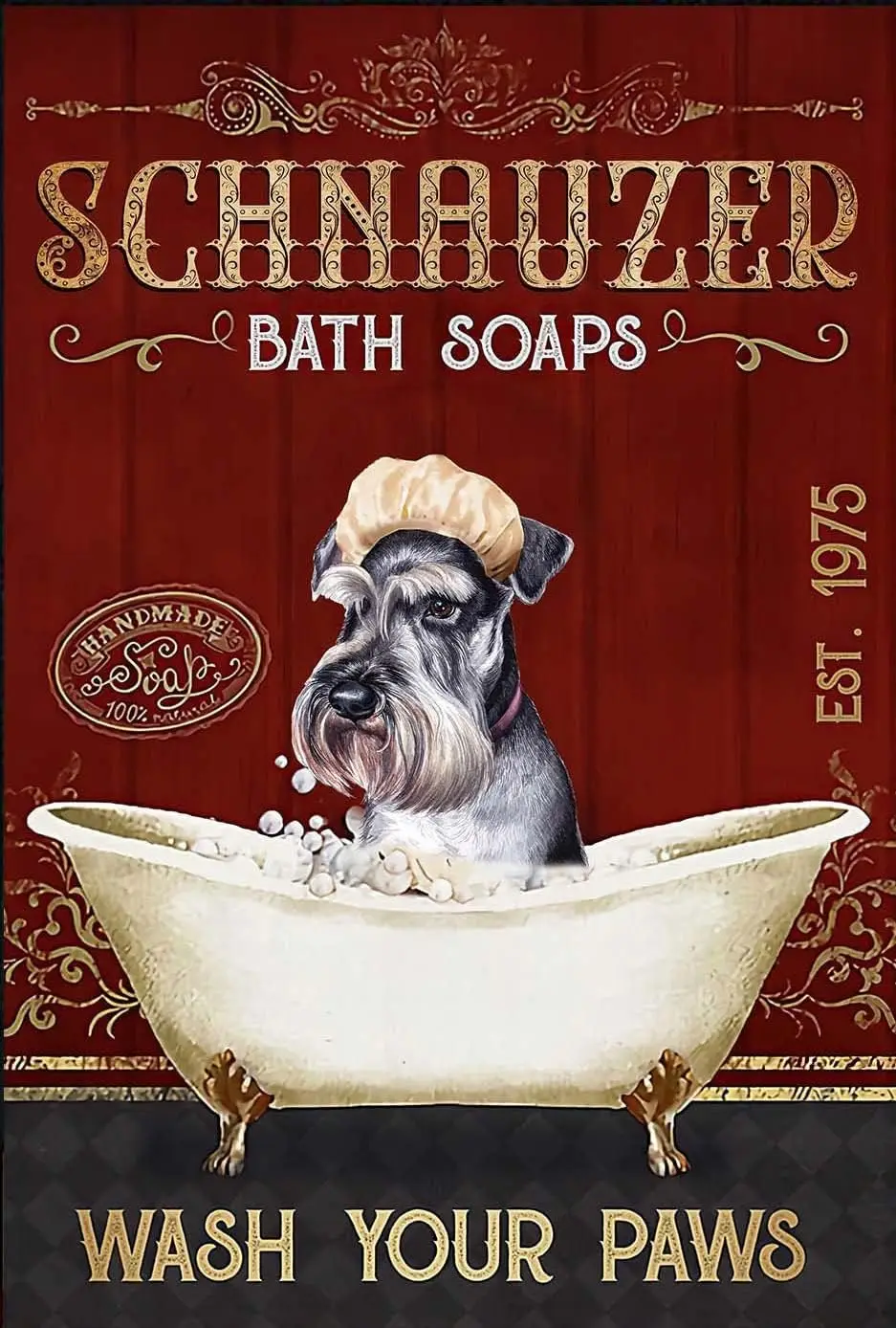 Blechschilder - Liebesvoller Schnauzer-Hund Vintage-Schnauzer-Hund Badeseife Wasch Deine Pfoten Lustige Heimdekoration Vintage-Blechschild für Zuhause