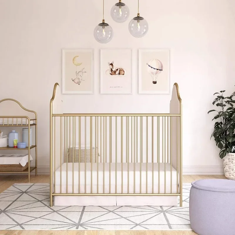 Piper Upholstered Metal Crib Easy To Clean and Assemble for Newborn Wooden Nursery Furniture