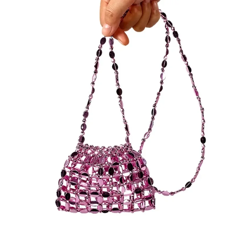 

Dinner bag design fashion Bling flat beaded beaded braid mini crossbody bag single strap acrylic bead Shoulder Bag 2025