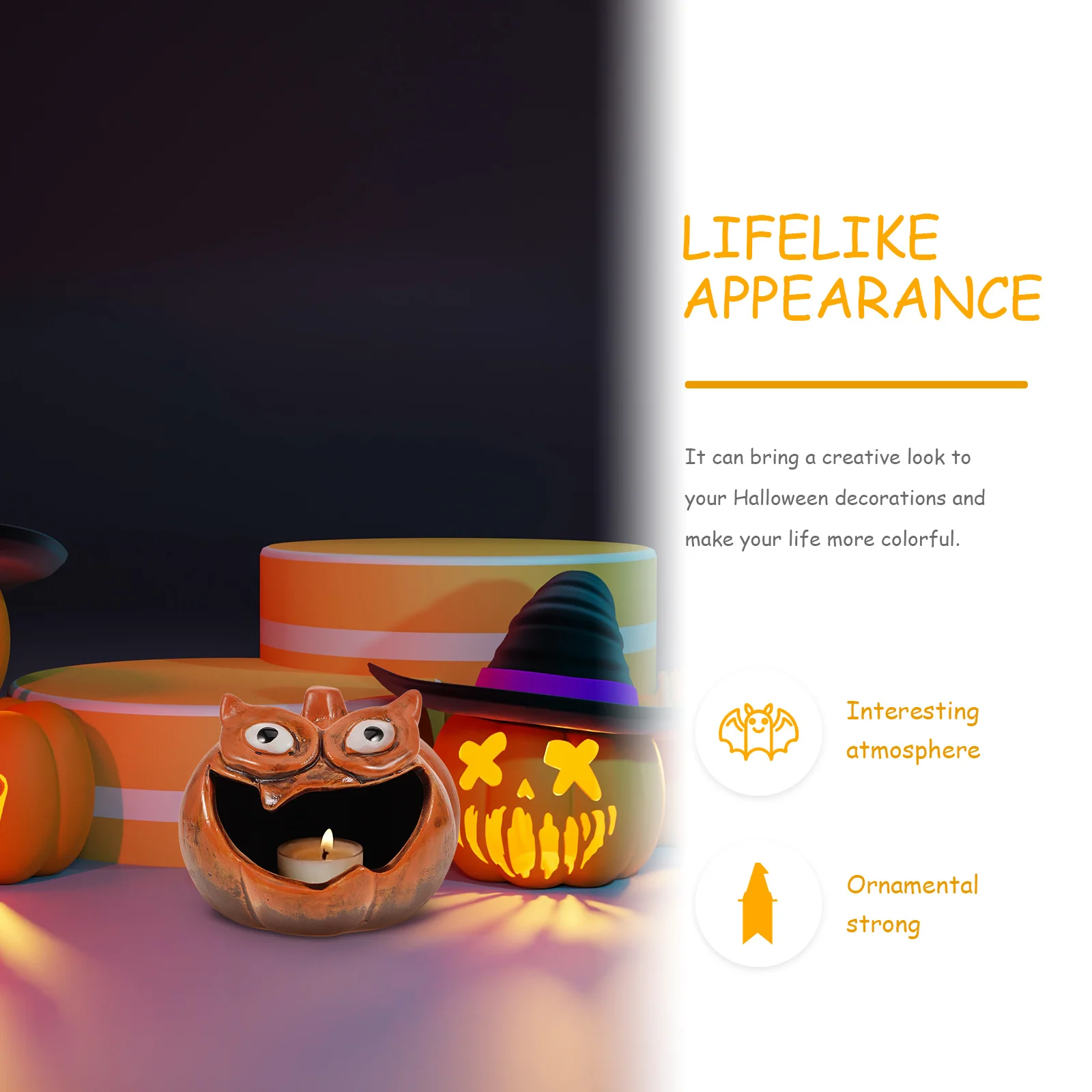 

Durable Ceramic Halloween Pumpkin Holder Pumpkin Statue Candlestick for Dining Table Home Party Decoration