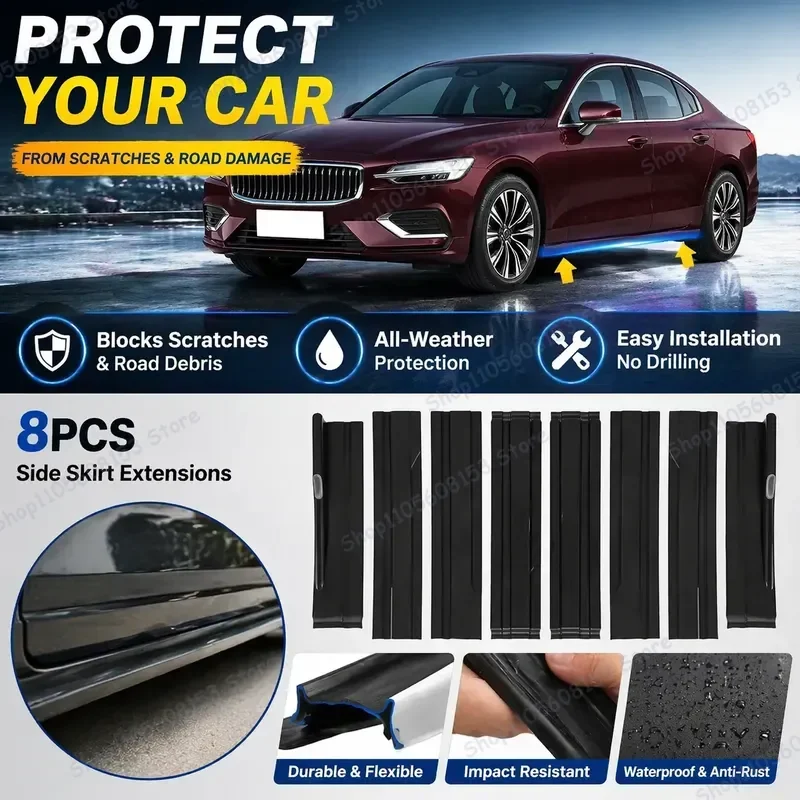 For Volvo S60 2021–2026 Aerodynamic Side Skirt Extension Lip Racing Spoiler Kit for Sporty Look Enhanced Stability and Style
