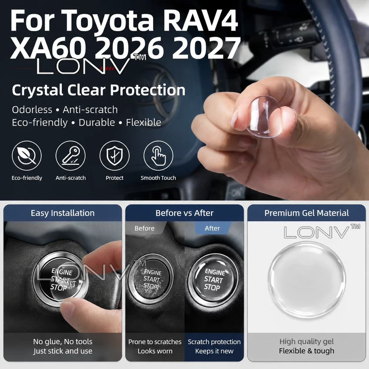 For Toyota RAV4 XA60 Sixth 2026 2027 Car One-Touch Start Button Cover Central Control Button Sticker Protective Accessories