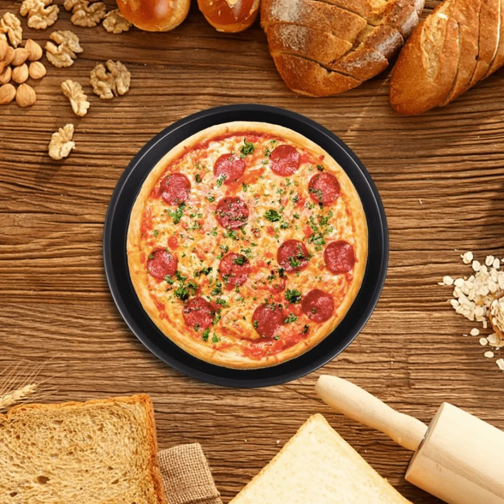 

Pizza Pan 6/7/8/9 Inch Air Fryer Baking Pan Set Carbon Steel Black Baking Tray Non-Stick with Handle Air Fryer Pot Roast Chicken