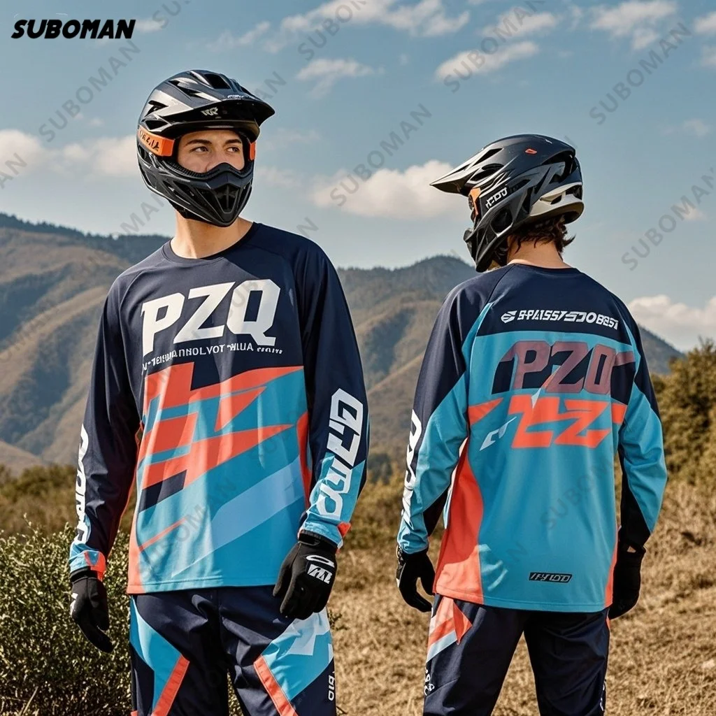 

New Fashion Brand PZQ Motorcycle Off-Road Long Sleeve Cycling Jersey Downhill 100% Polyester Breathable Quick-Drying T-Shirt Y2K