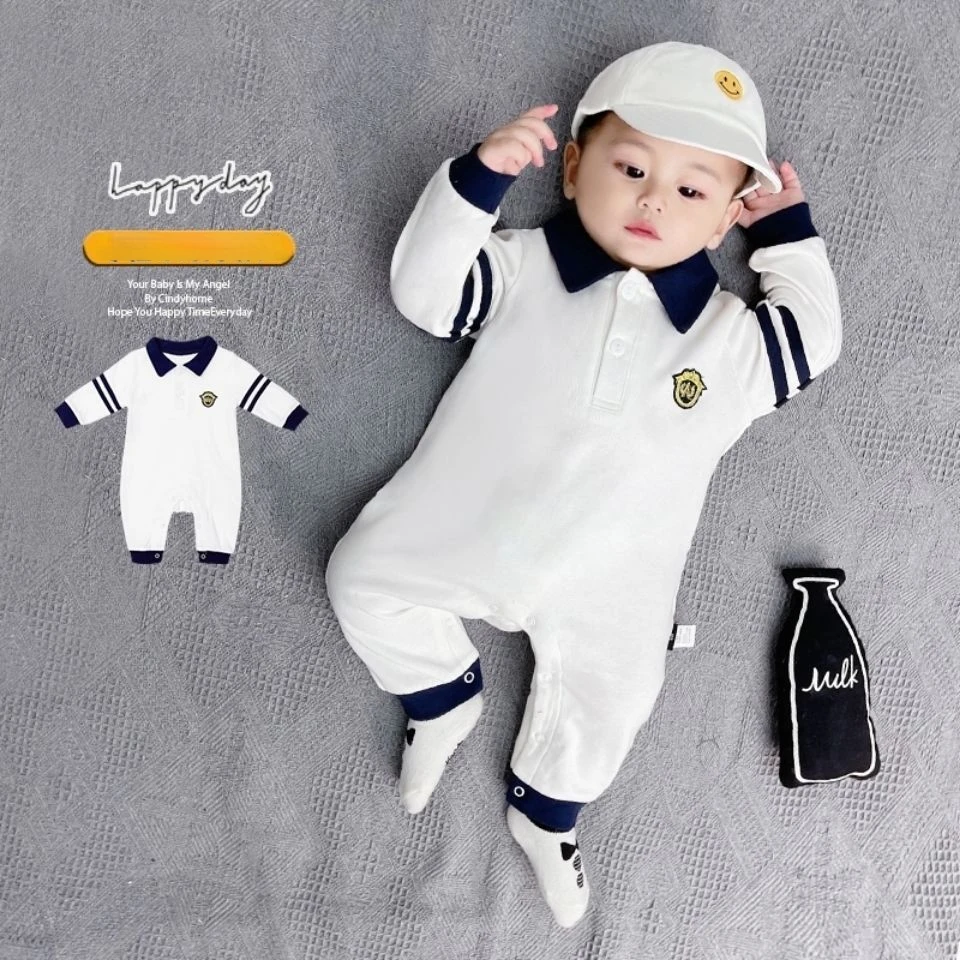 Cotton Newborn Baby Boy Short Sleeve Polo Shirt  Jumpsuit Romper Overall Handsome Gentleman Clothes 0-18Months