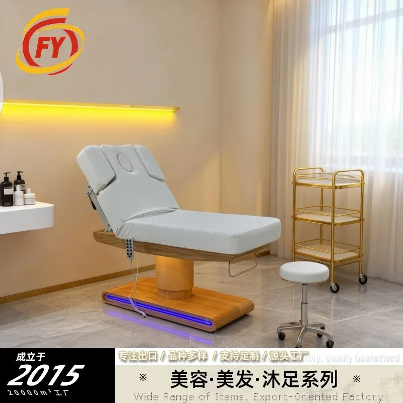 Electric beauty bed, massage bed for beauty salon, massage bed, massage bed SPA physiotherapy lift bed with LED light wood base