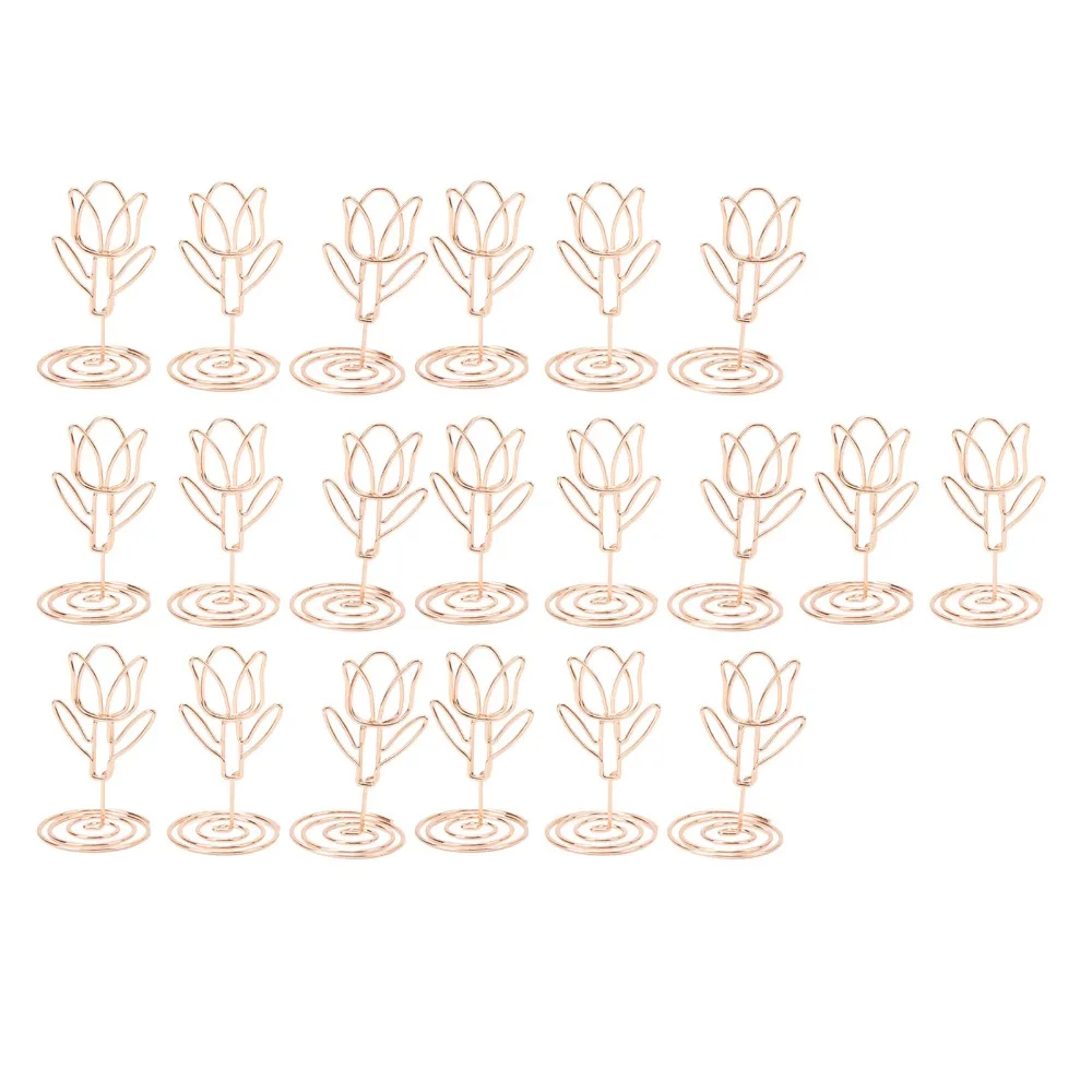 20Pcs Tulip Shape Flower Place Card Holder Rose Gold Exquisite Table Number Holders Decorative Elegant Place Card Holder