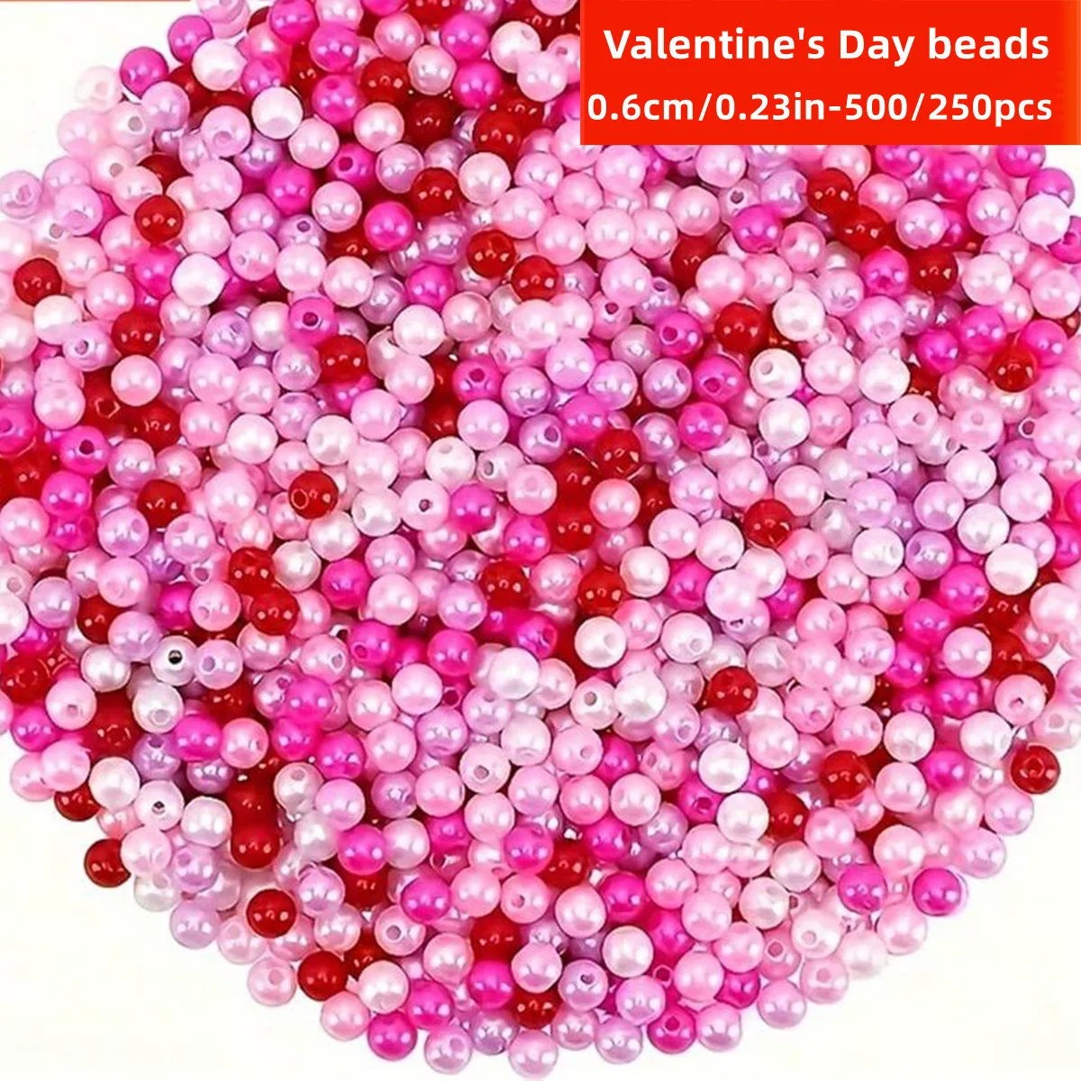500/250pcs 6mm Pink, Red and Rose Colored Valentine's Day Acrylic Beads with Holes, Suitable for DIY Bracelets, Necklaces