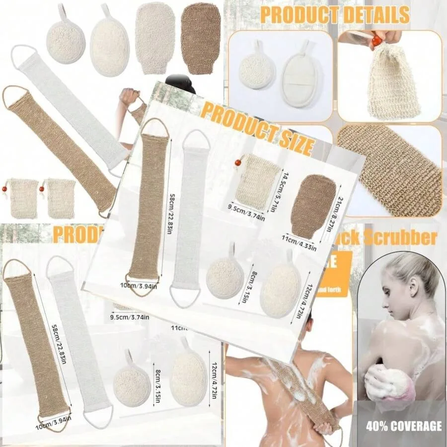 

8 Pack Natural Loofah Exfoliating Body Scrubber Set Shower Bath Glove Exfoliating Bath Scrubber Luffa Sponge Pads Mitts For Men