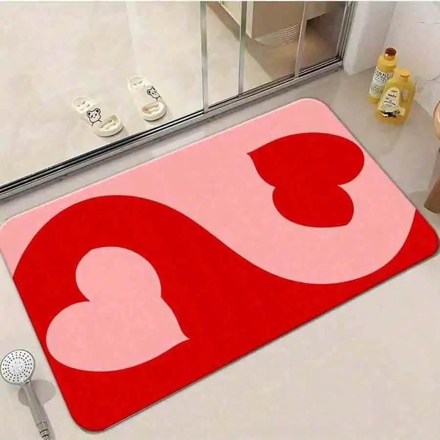 Heart Shape Door Mat - Red & Pink Love Pattern Rug, Non-Slip Entrance Mat for Home, Valentine's Day Decor, Multiple Sizes