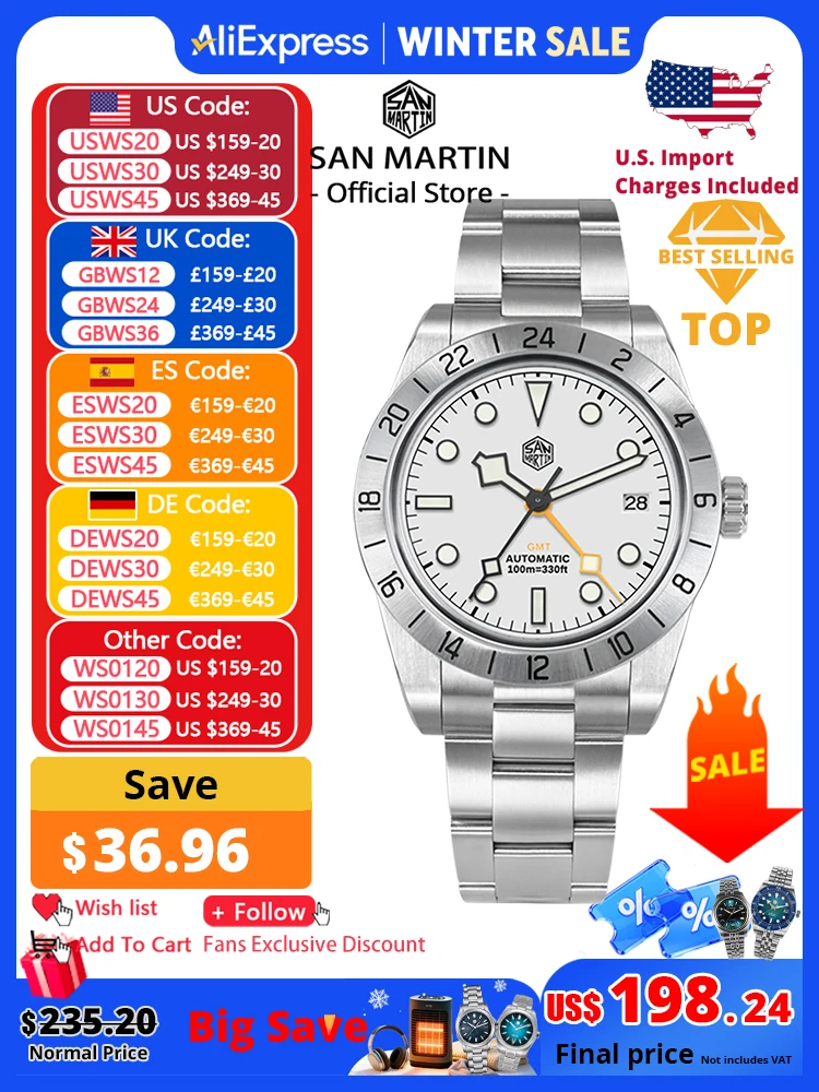 San Martin Новые 39 мм NH34 BB GMT Автоматические Механические Часы Спортивные Часы Сапфировые Светящиеся Водонепроницаемые 100 м для Мужчин Relogio SN0054