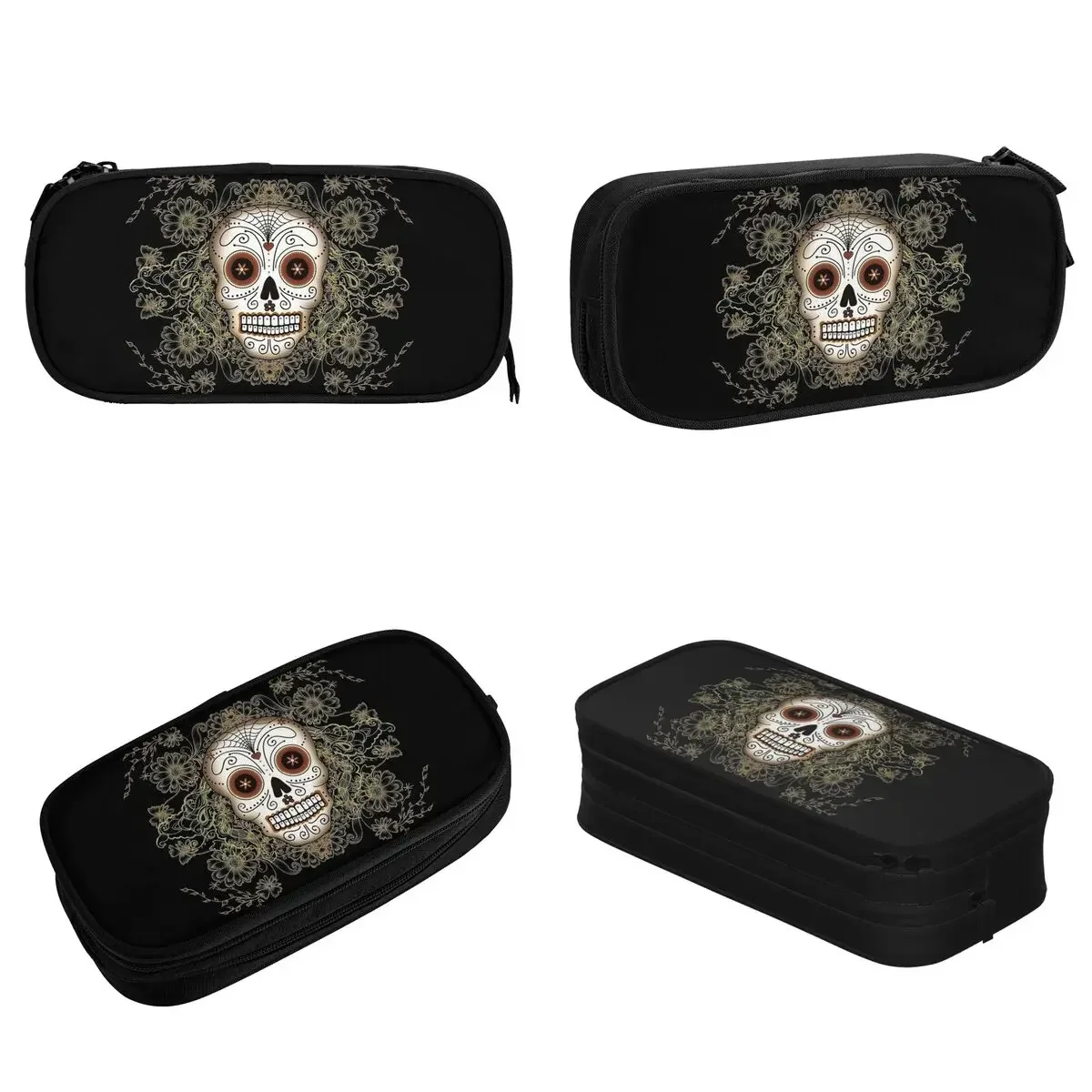 Vintage Sugar Skull Pencil Case Mexican The Day Of Dead Pen Box Bag Kids Big Capacity Students School Cosmetic Pencilcases