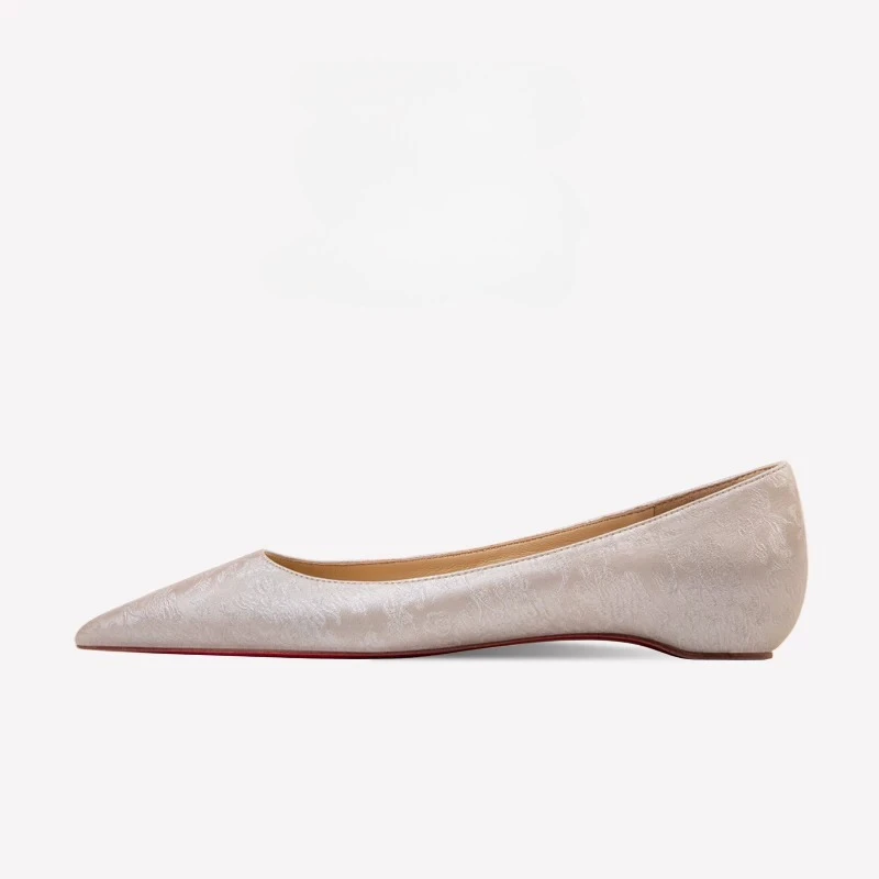 

New Women Champagne Shoes Silk Satin Vamp with Tone-on-tone Jacquard Casual Slip on Comfortable Flats with Hidden Heels 2CM