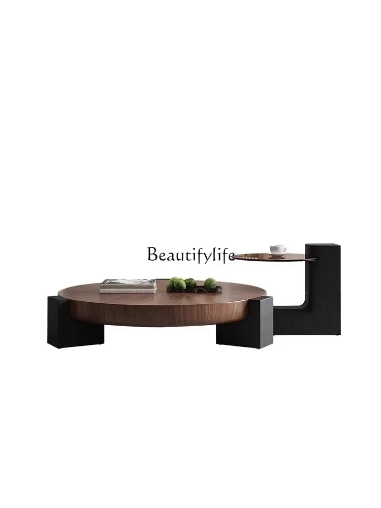 

lRound coffee table combination Nordic small apartment tea table solid wood pattern Italian minimalist