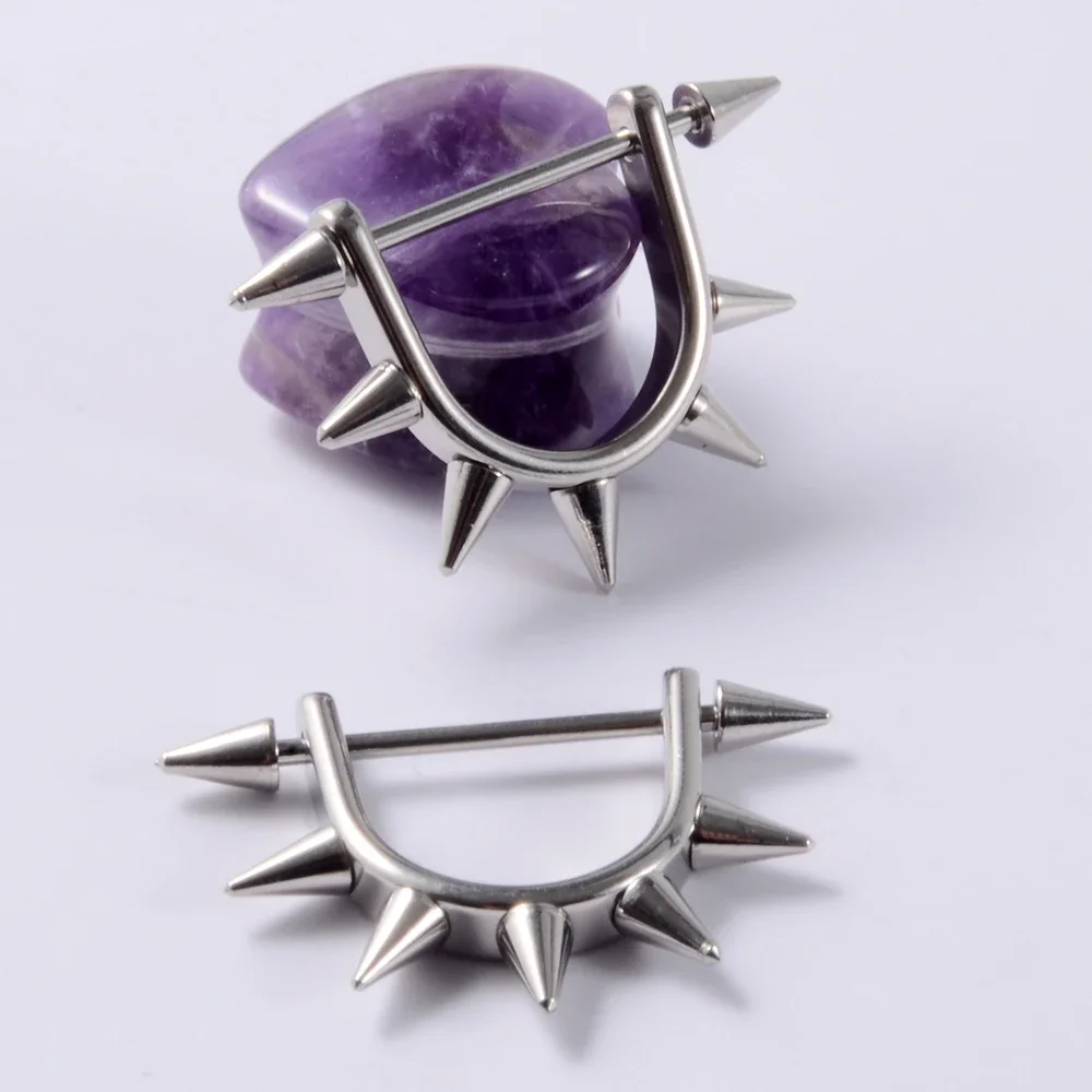 361L الجراحية الصلب مثلث الركاب الحلمة درع دائري الحلمة درع مع سبايك نهاية ثقب الحلمة درع ثقب الجسم