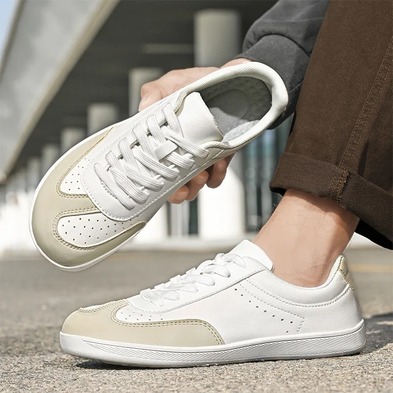 

Мужские кожаные повседневные туфли с круглым носком, плоские кеды для скейтбординга, дышащие уличные кроссовки на шнуровке