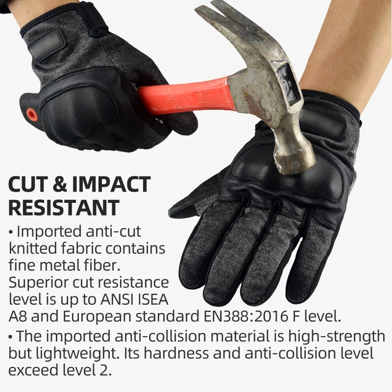 XYEHS Tactical Work Gloves for Men, EN388 Level E Cut Resistant, Touchscreen Compatible Safety Gloves for Combat Training