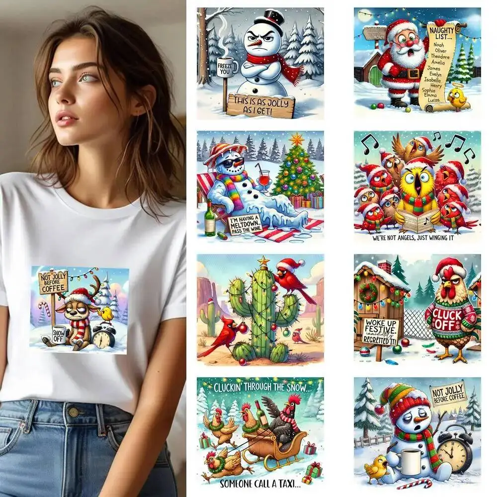 25CM Merry Christmas Snowman Santa Claus Transfer Patches For Clothes Sticker DIY A-Level Washable Shirt Iron-on Thermal Sticker