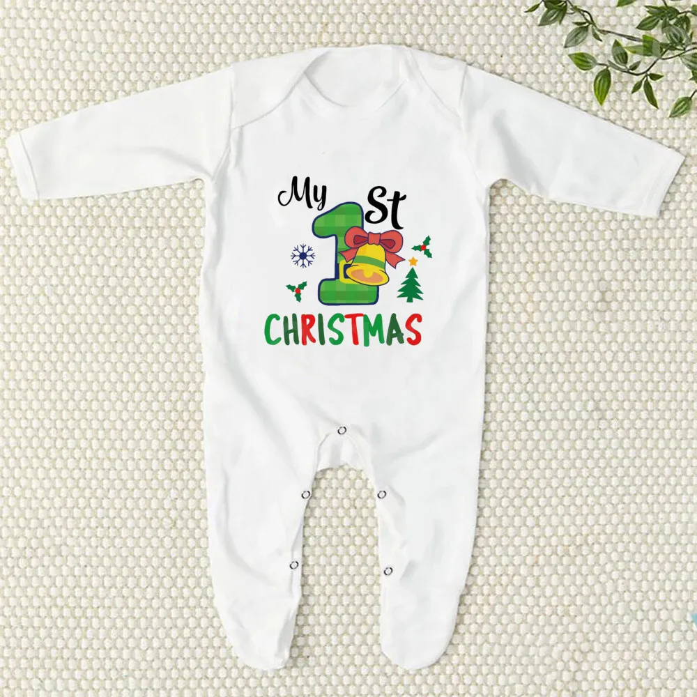 My 1st Christmas Printed Baby Babygrow Sleepsuit Newborn Bodysuit Xmas  Outfit Toddler Long Sleeve Romper Infant Baptism Clothes