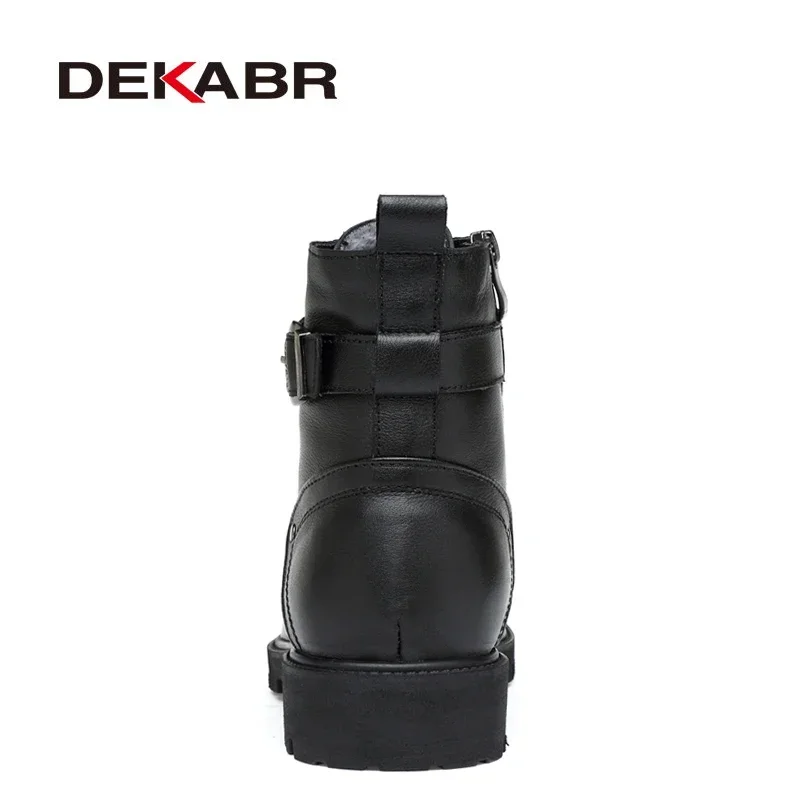 DEKABR Men Genuine Leather Lace-up Ankle Boots High Quality Winter Motorcycle Boots Men Safety Work Shoes Punk Style Men Boots