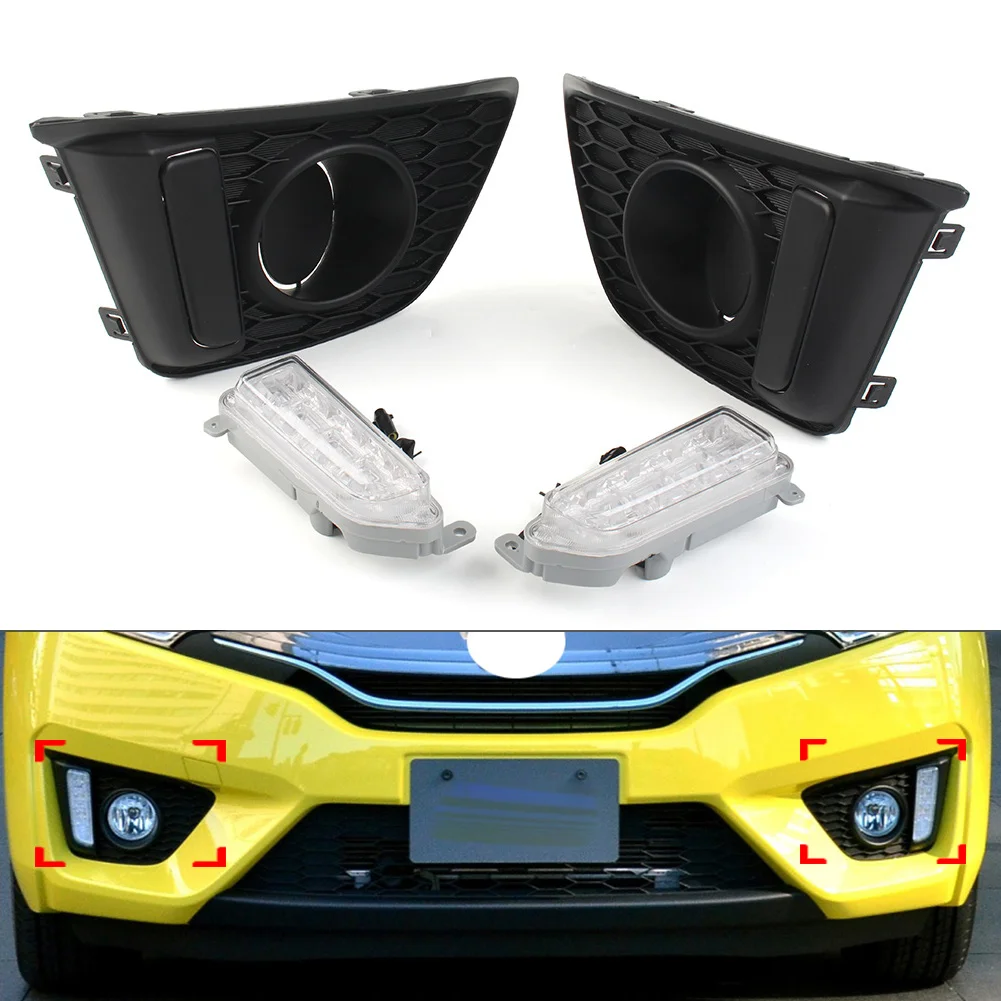 Car LED Daytime Running Lights DRL Fog Lamp Assembly For Honda Fit Jazz 2014 2015 2016 2017 Southeast Asia Version Only