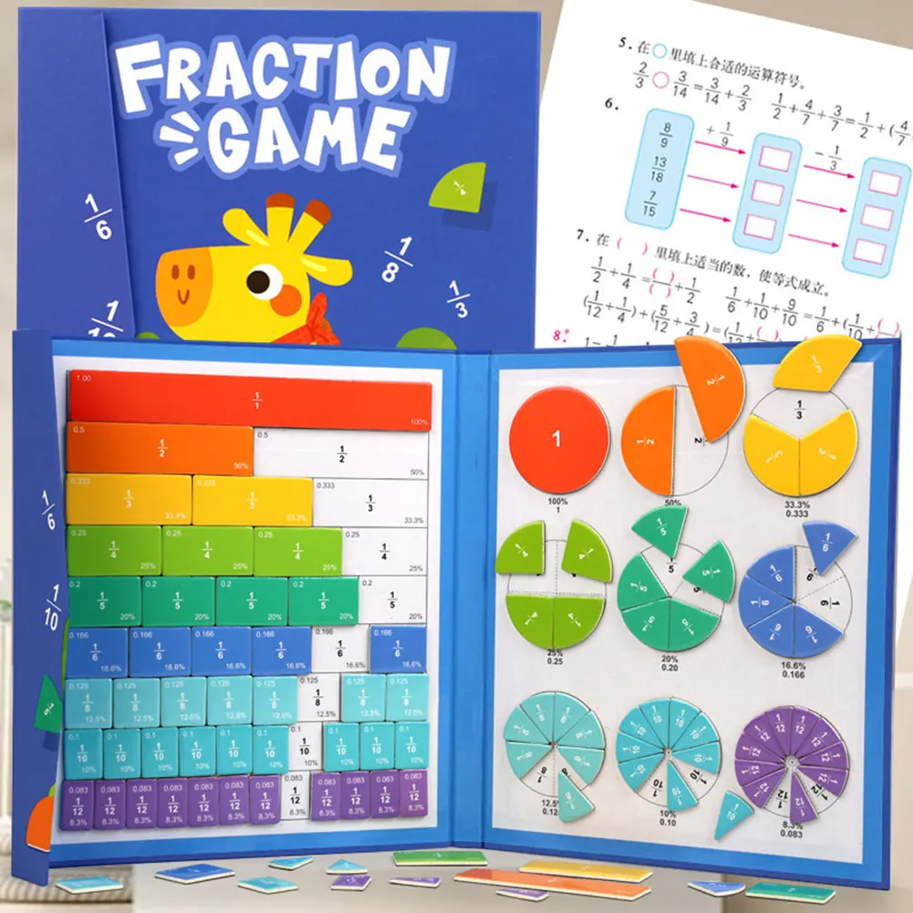 Rompecabezas educativo de fracción magnética para niños, perfecto para el plan de estudios matemáticos de 3.a-5a grado. Para la enseñanza entre padres e hijos