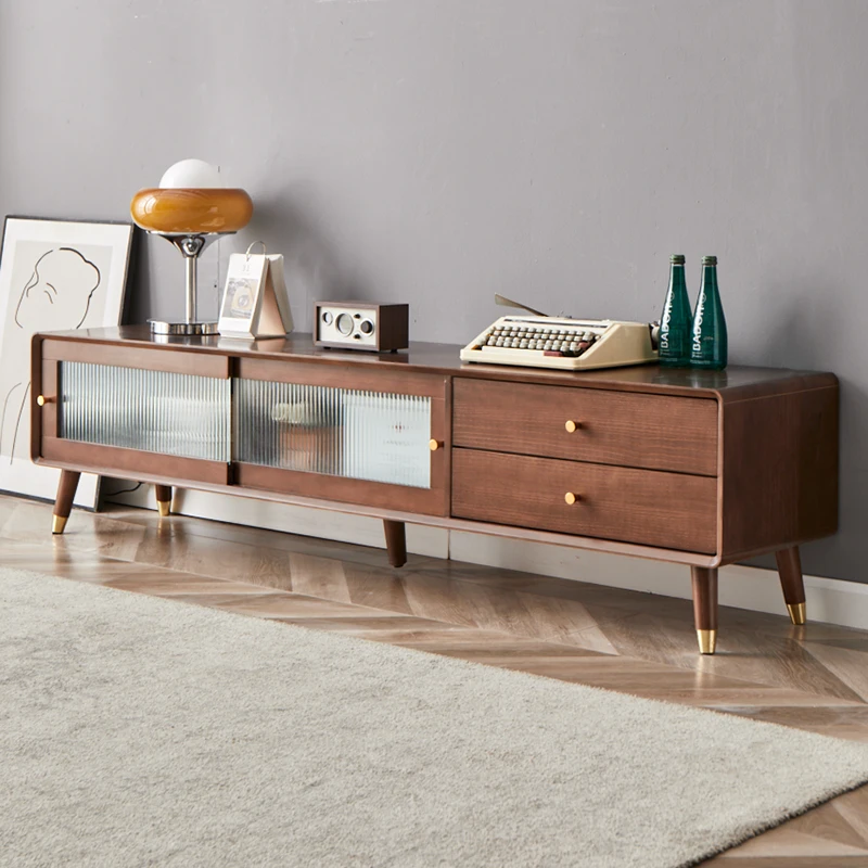 

TV cabinet coffee table combination living room cabinet small apartment walnut color TV cabinet