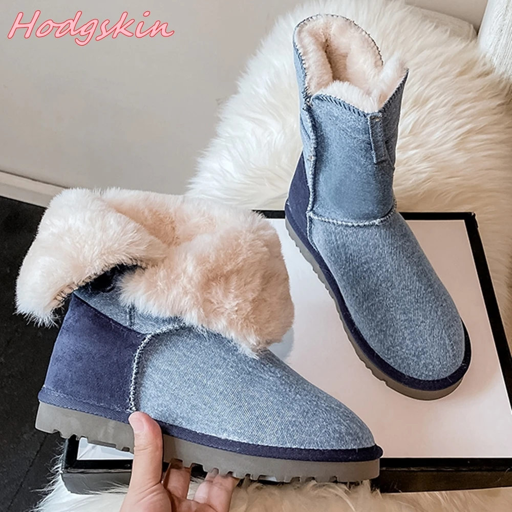 2024 Short Denim Women Boots Mixed Colors Round Toe Flat with Ankle Boots Winter New Fashion All-match Casual Women Cotton Boots