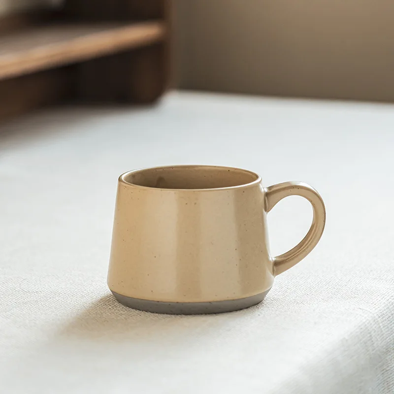 380ml Practical Apricot Ceramic Mug Color Blocking Gray Bottom Household Milk Coffee Cup Simple Style Round Teacup Drinking Mugs