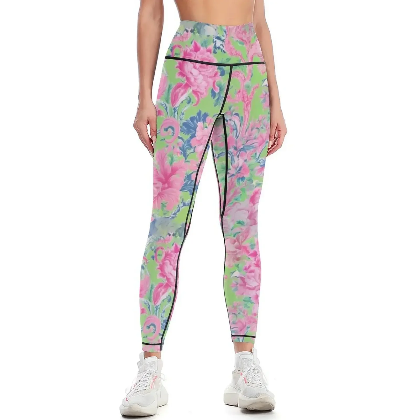 

Soft pink and green traditional French toile de jouy Leggings jogging pants for girls legging gym Womens Leggings