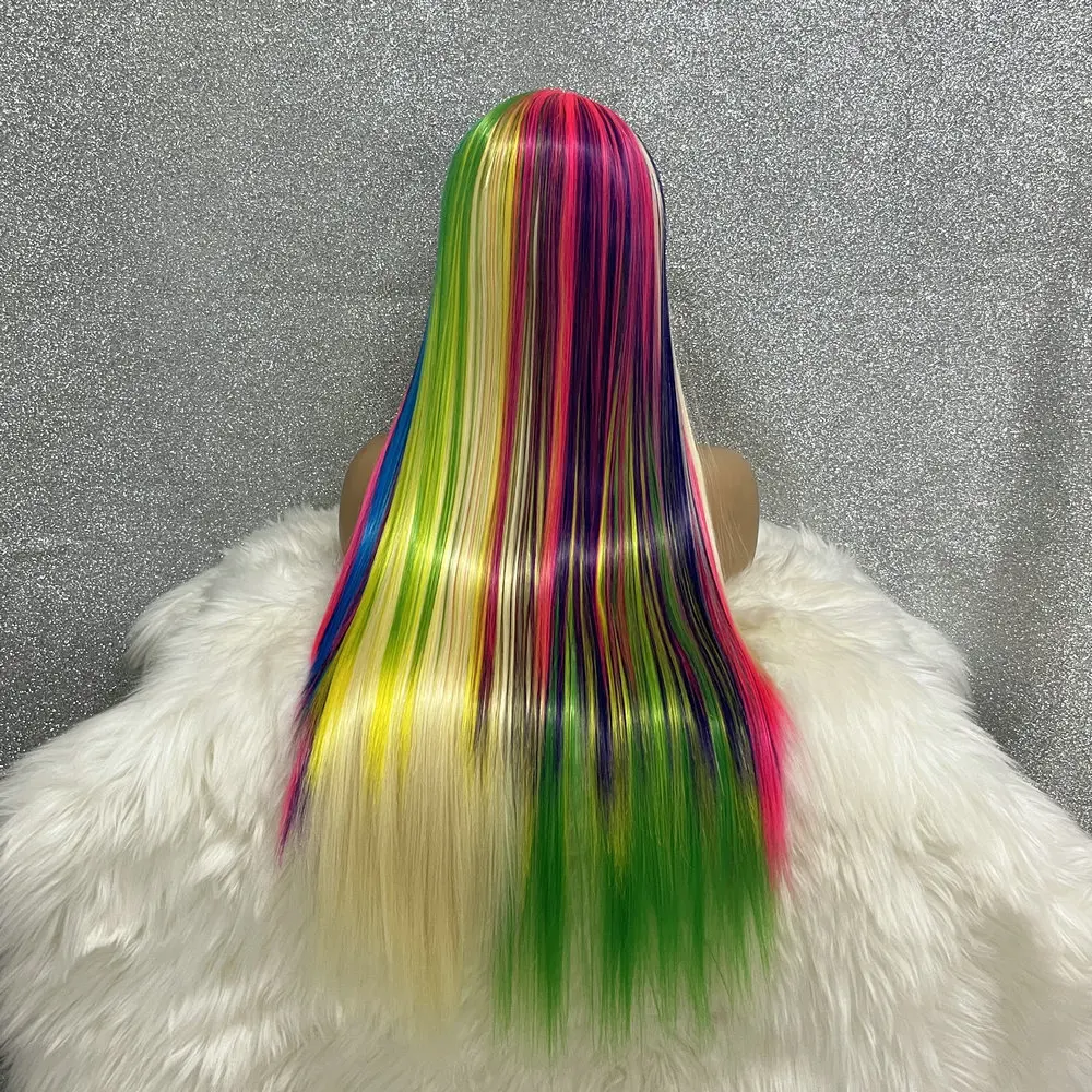 Parrucca Cosplay color biondo arcobaleno parrucca anteriore in pizzo sintetico 13x3.5 resistente al calore rosa lungo rettilineo Drag Queen