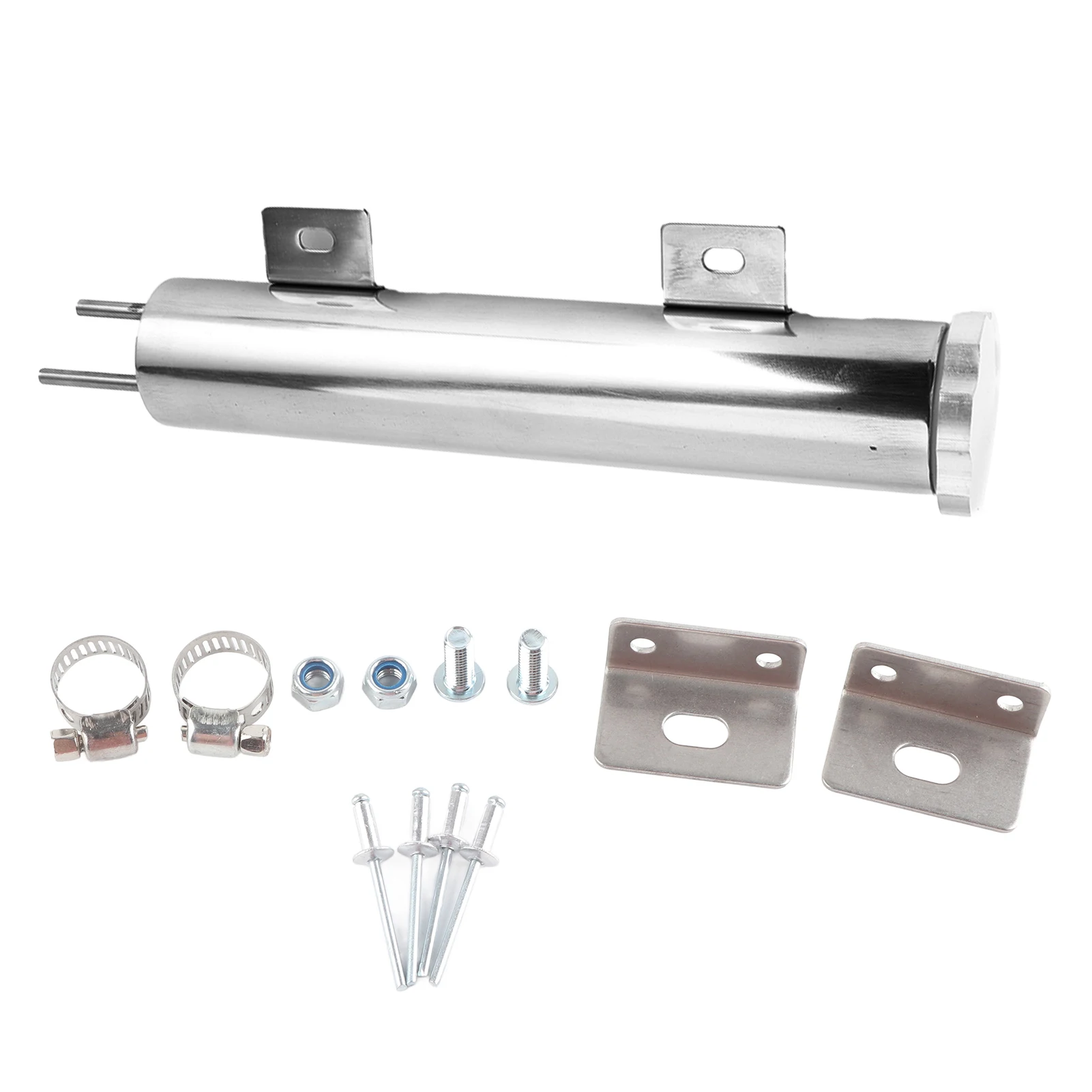 2x10in Stainless Steel Radiator Overflow Tank Recovery Bottle With Mounting Accessories Universal