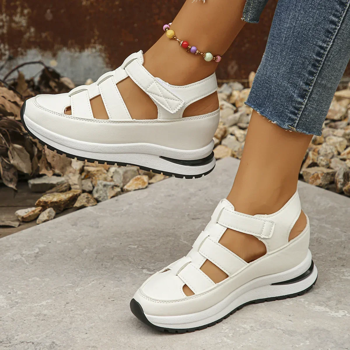 Baotou-zapatos De plataforma con cuña hueca para Mujer, Sandalias informales con aumento De altura, zapatos romanos De verano